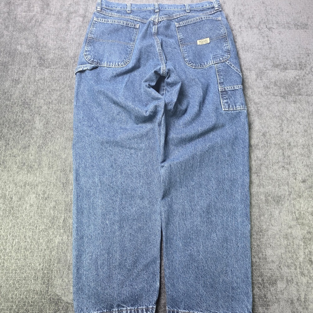 Wrangler Carpenter Jeans Mens Size 36x32 Dark Wash Denim Utility Workwear Pants
